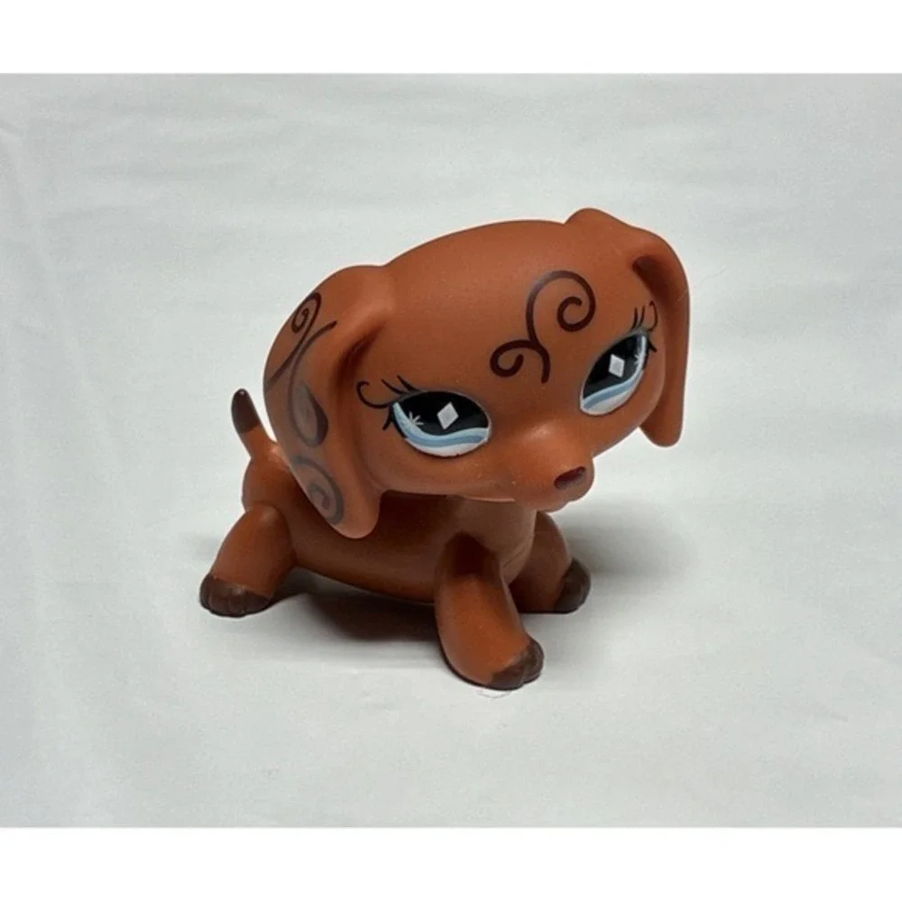 Littlest Pet Shop #640 Dachshund Brown Swirl Blue Diamond Eyes LPS